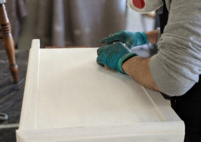 Workshop Student Stain Blocking Cutting Back Drawers at our Cotswolds Craft School