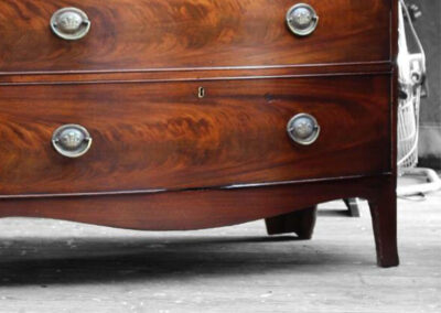 Flame Cut Bow Fronted Mahogany Chest Of Drawers